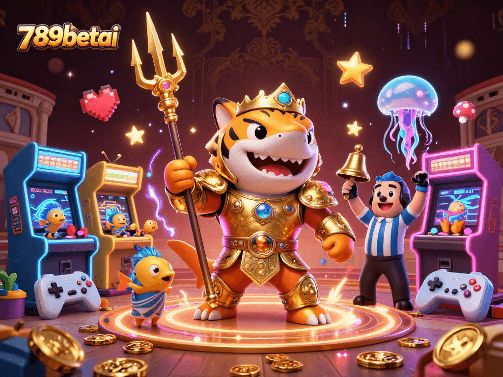 Engage in thrilling gameplay at 789betai with a vibrant underwater scene featuring arcade elements and a tiger shark