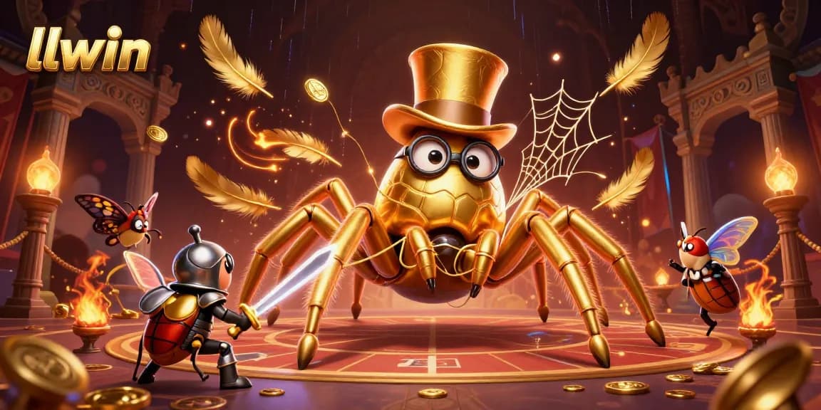 llwin captivates players with an intricate 3D illustration of a golden tarantula and a beetle knight.