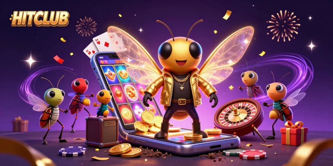 Experience the excitement of HITCLUB as the 3D rock star and characters celebrate winning in a vibrant casino scene.