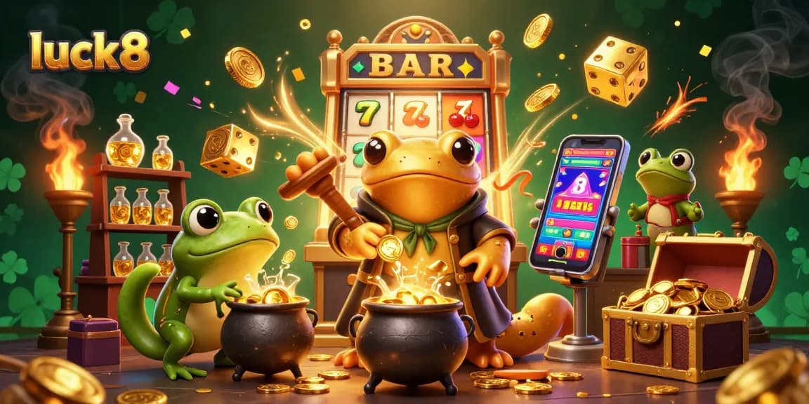 Experience luck8 with a vibrant scene featuring dynamic slots and golden alchemy in an engaging casino setting.