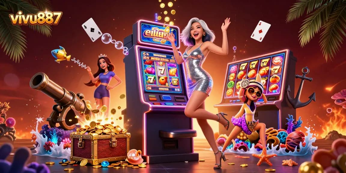 Experience the thrill with vivu887's exciting jackpot celebrations featuring gorgeous characters and dynamic casino elements.