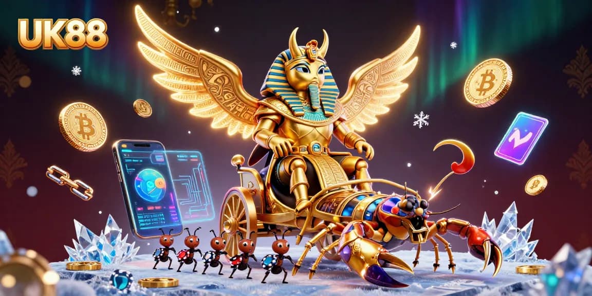 Experience thrilling gaming adventures with UK88, showcasing vibrant casino-themed 3D characters and elements.