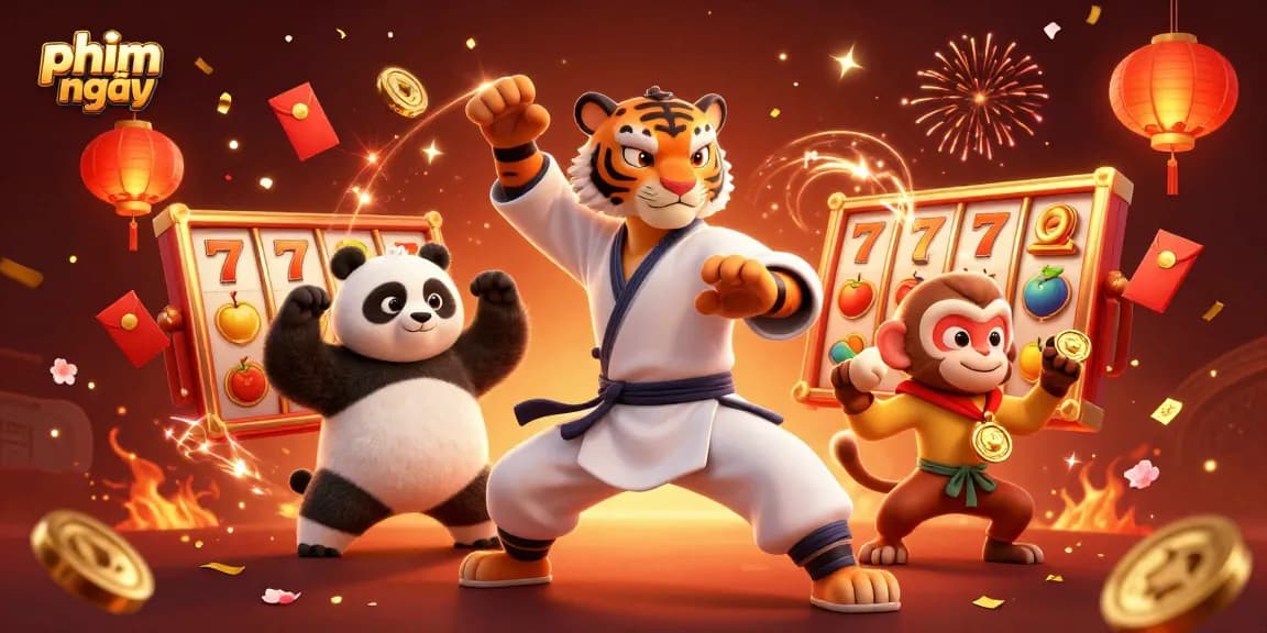 Engage with phim mới as playful characters spin slots, creating festive casino fun with luck and excitement.