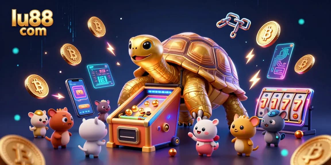Experience thrilling gameplay at lu88 com with vibrant slot reels and crypto elements.