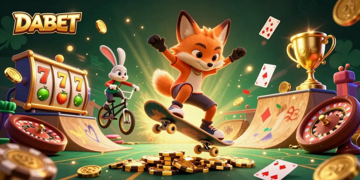 DABET enhances excitement with a vibrant 3D casino scene featuring unique game elements and characters.