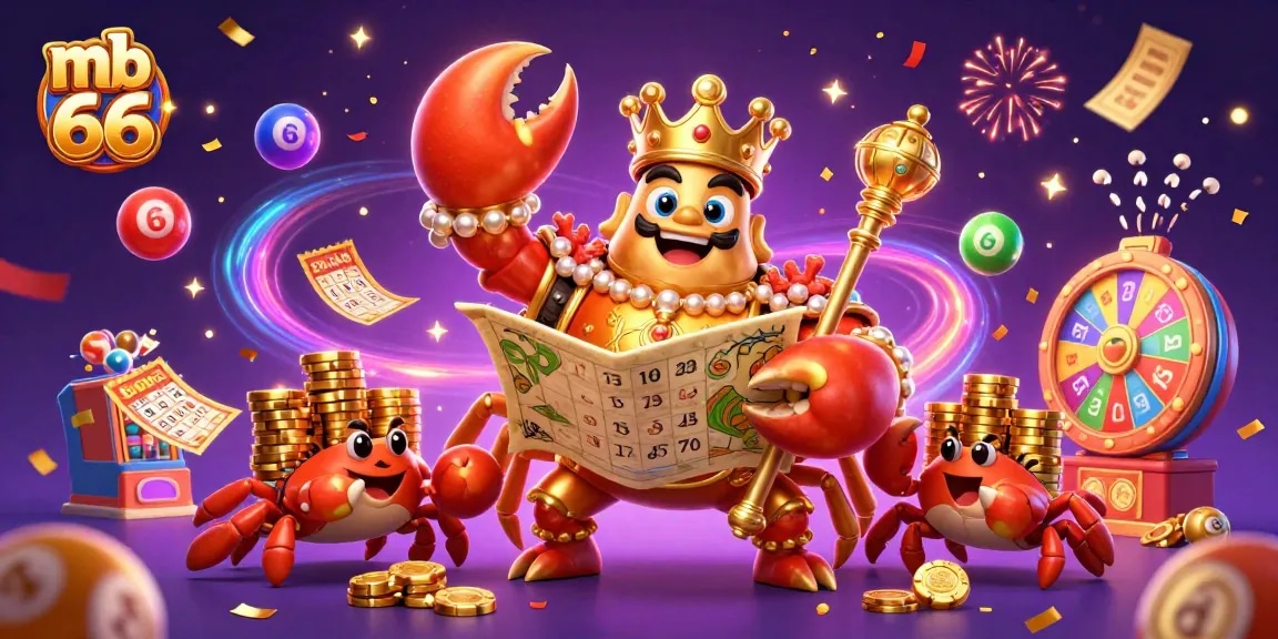 Experience the excitement of mb 66 with a golden crab emperor amidst vibrant casino elements.