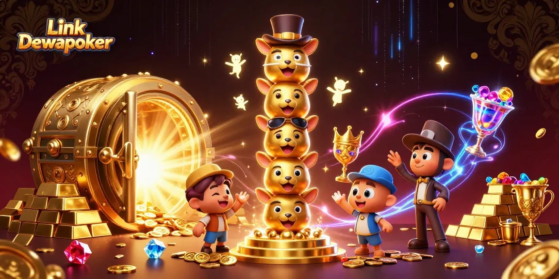 Engage in the excitement of Link Dewapoker with vibrant treasures and a lively totem pole in this immersive casino scene.