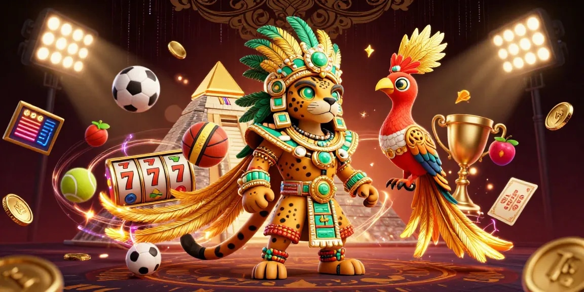 Experience llwin's exciting slot adventure with a vibrant illustration of a Mayan priest and golden elements.