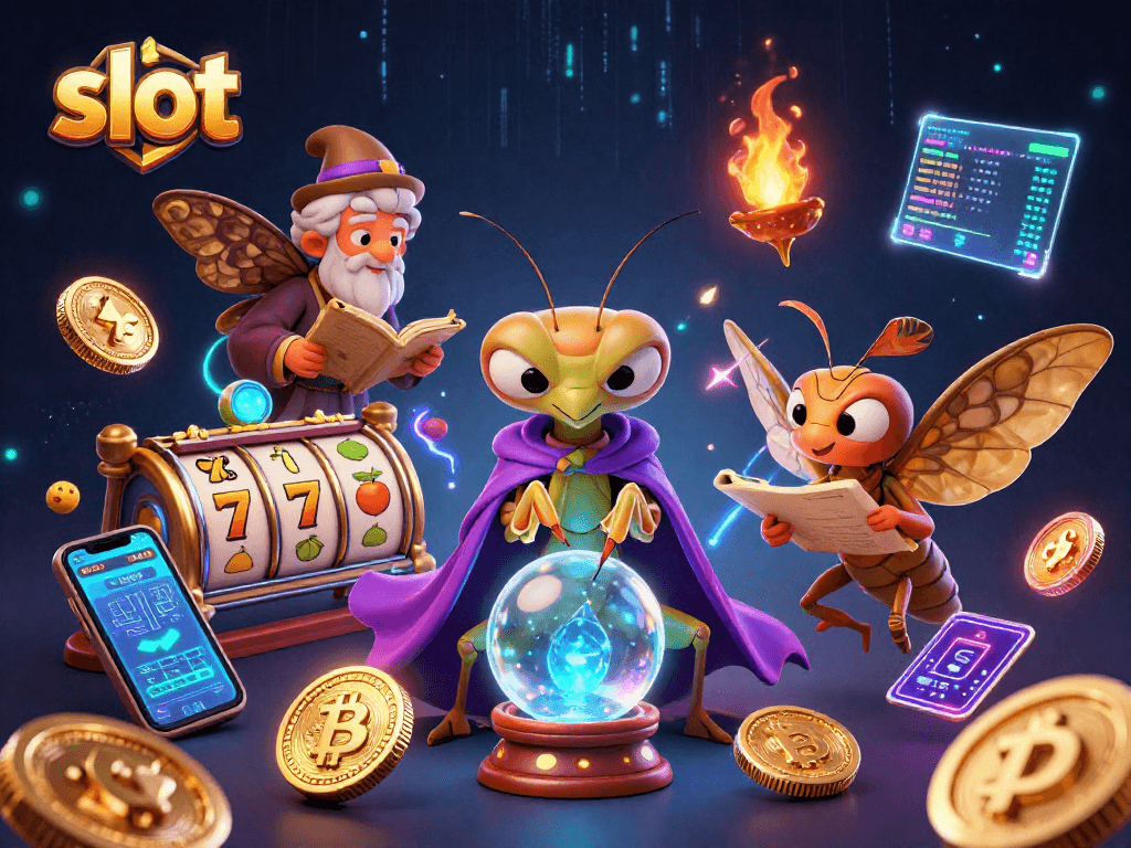 Engage with slot gaming excitement through a mystical scene featuring fortune tellers and cosmic themes.
