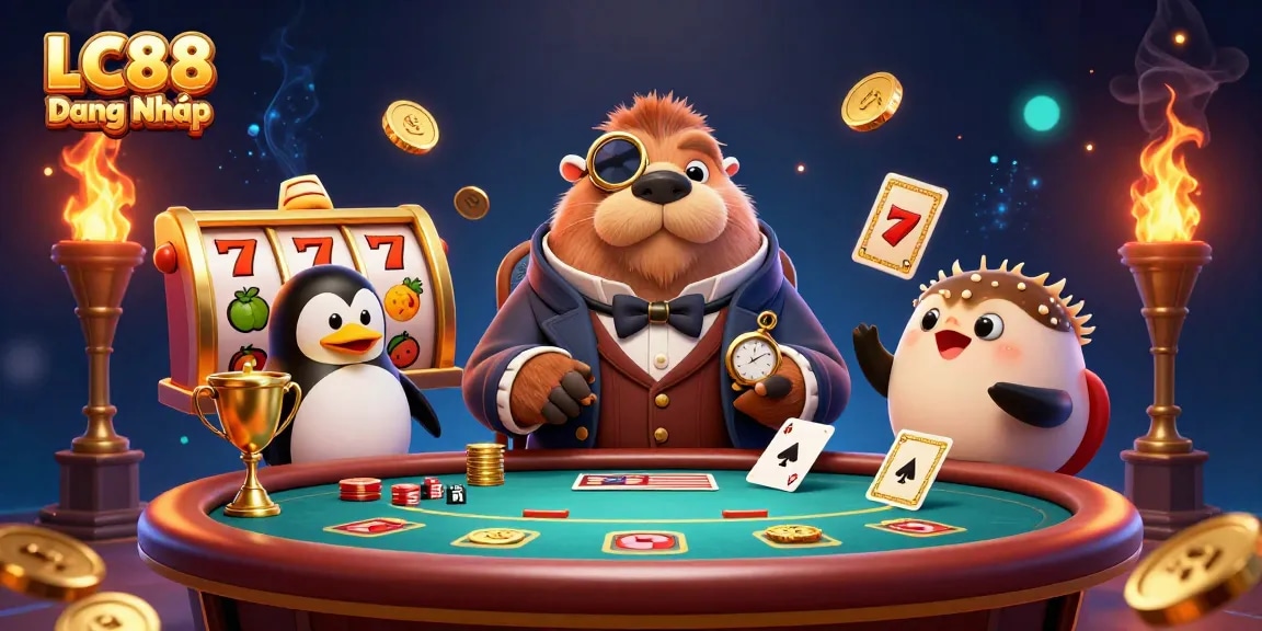 Play at LC88 Đăng Nhập with a jolly walrus at a vibrant underwater poker table.