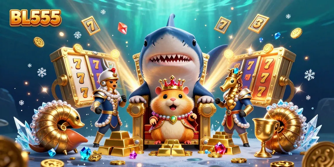 Experience exciting gameplay at BL555 with a golden hamster king in a vibrant casino setting.