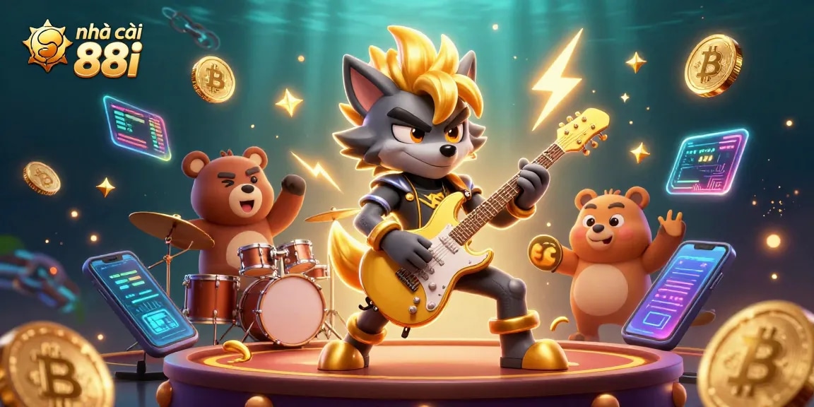 Engage with nhà cái 88i while enjoying a thrilling 3D gambling scene with vibrant characters and dynamic game elements.