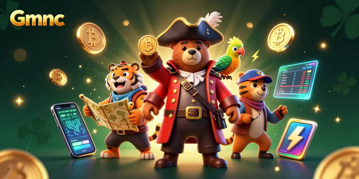 Spin the reels with Gmnc's vibrant casino scene featuring an adventurous pirate bear and tiger.