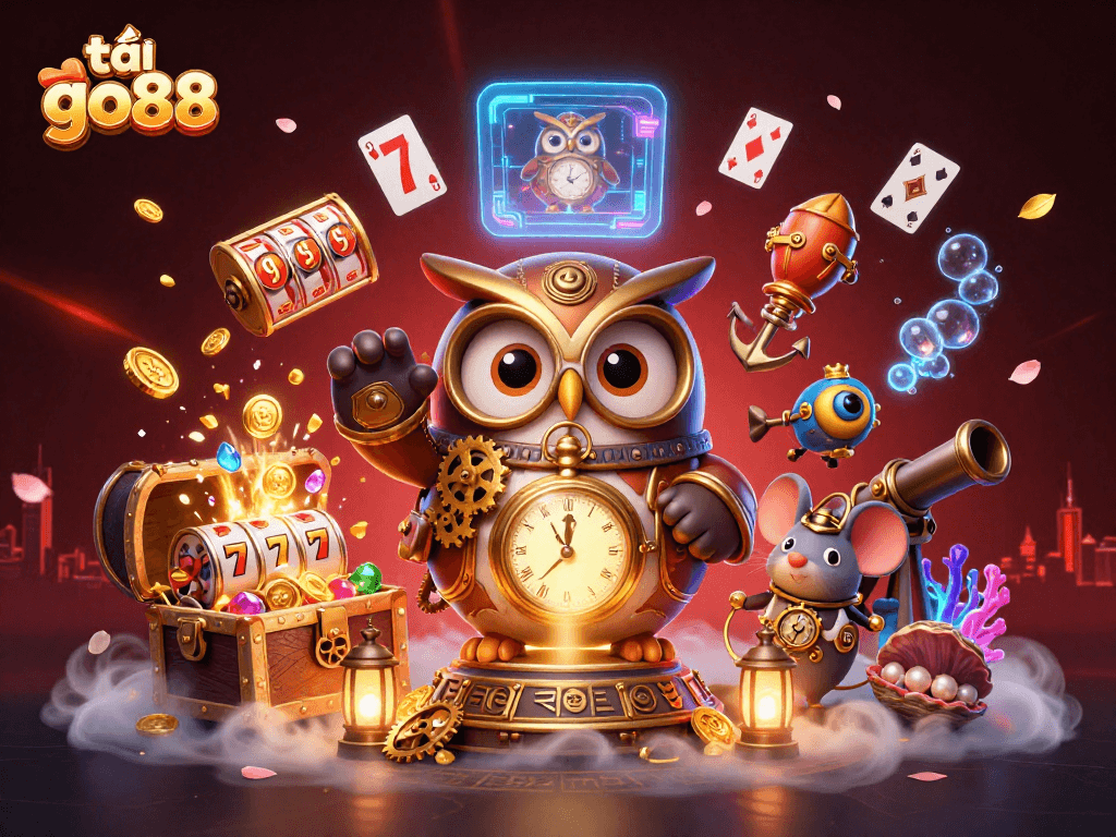 Enhance your gaming adventure with tải go88 and a vibrant, steampunk-themed 3D casino scene.