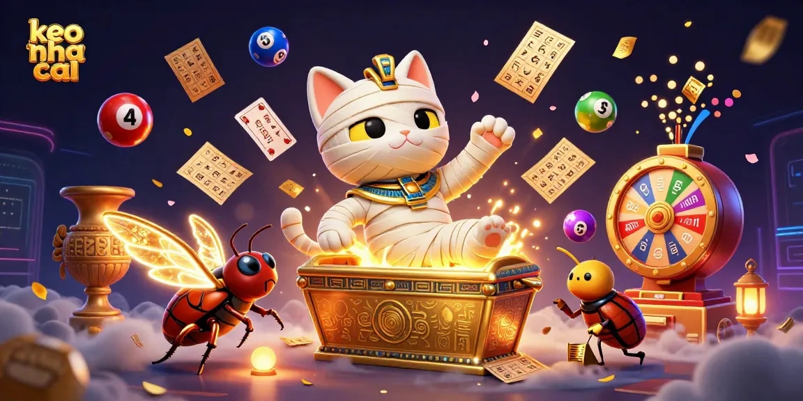 Engage with keo nha cai as the Egyptian mummy cat bursts forth in a dynamic gaming scene.