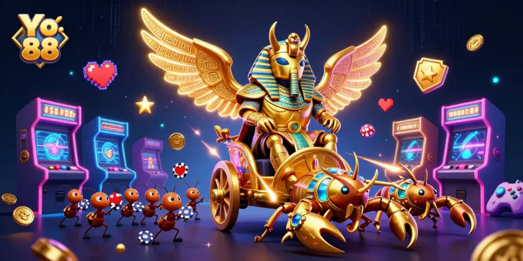 Experience thrilling gaming adventures at Yo 88 with captivating casino visuals and vibrant character action.
