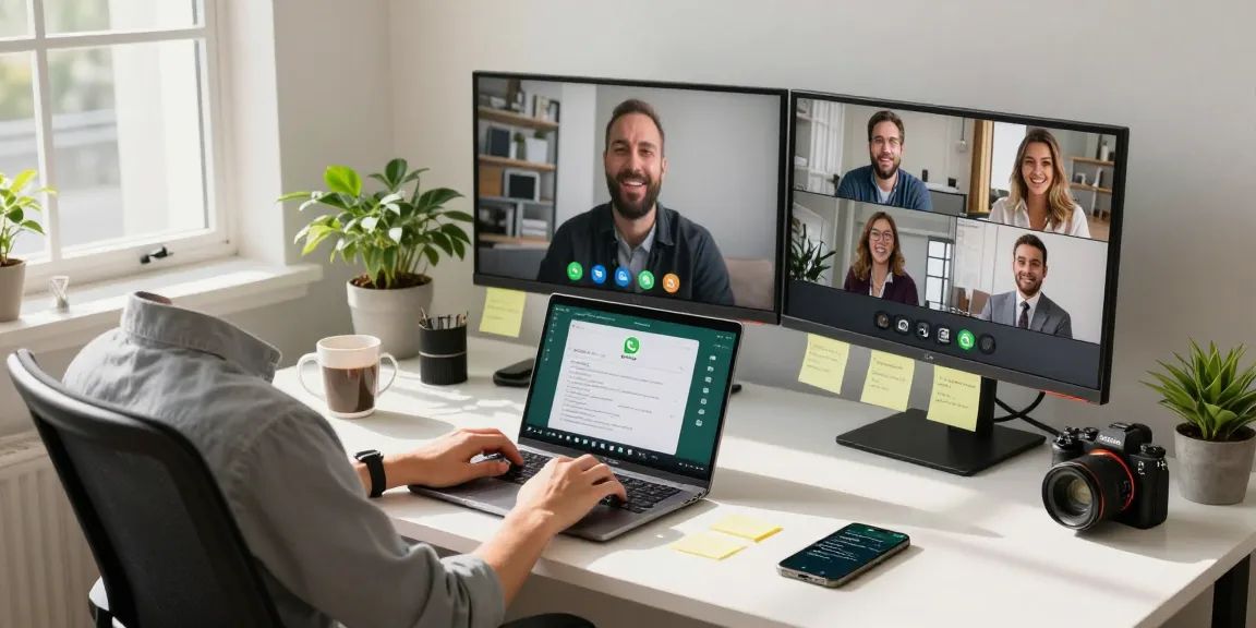 Using WhatsApp電腦版 for efficient communication in a stylish home office.