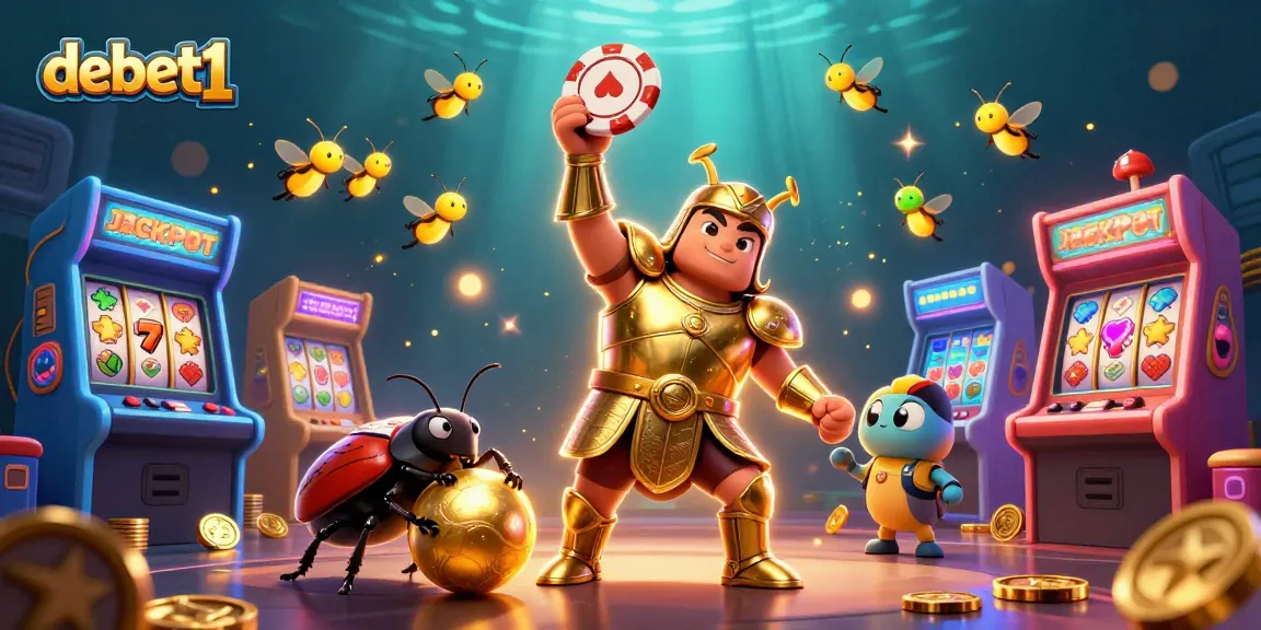 Engage with debet1's exciting jackpot scene featuring colorful characters and slots