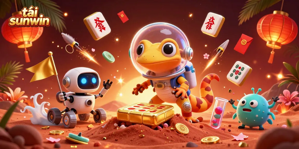 Experience the excitement of tải sunwin at a golden casino on Mars with floating game elements.