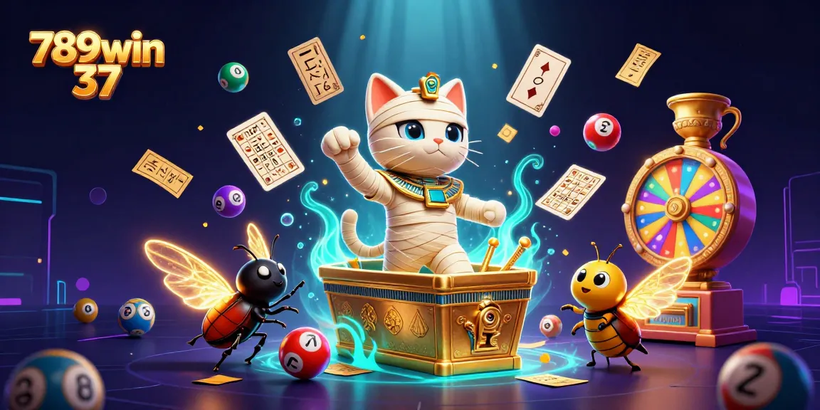 Engaging casino scene with Egyptian mummy cat and golden elements in 789win 37.