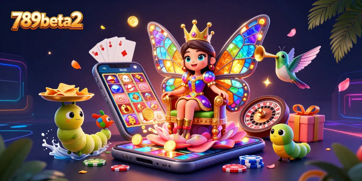 Engaging 3D illustration showcasing the vibrant 789beta2 casino environment with a butterfly queen, celebrating gaming excitement.