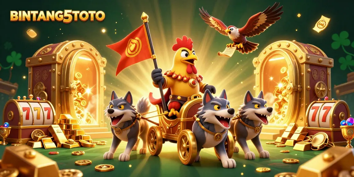 BINTANG5TOTO showcases a dynamic scene with characters and gambling elements, emphasizing a thrilling gaming experience.