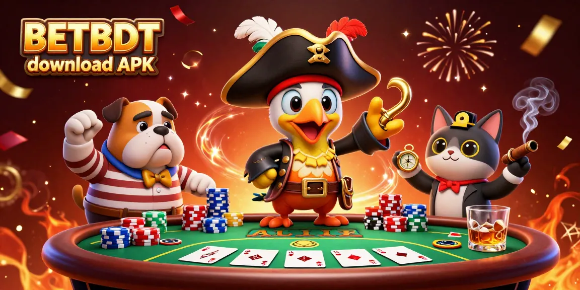 Engage in fun with BETBDT download APK, a vibrant 3D illustration of canny pirates at a poker table.