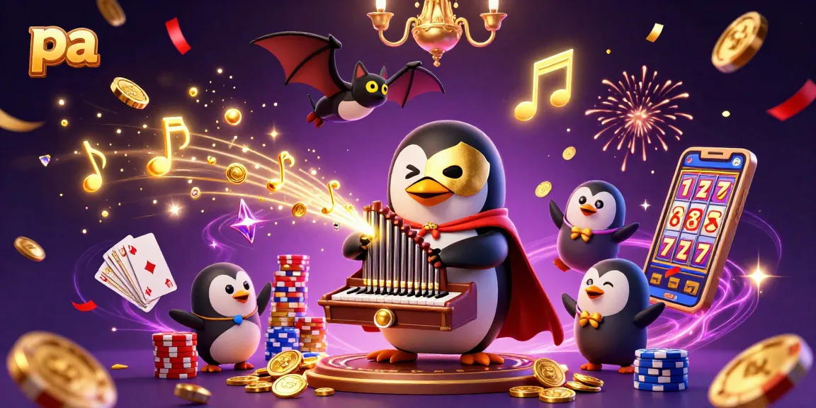Experience the excitement of pa with a dazzling 3D casino scene featuring a penguin organist!