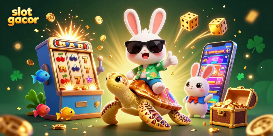 Experience the thrill of slot gacor with a fun rabbit and golden turtle in a vibrant casino explosion setting.