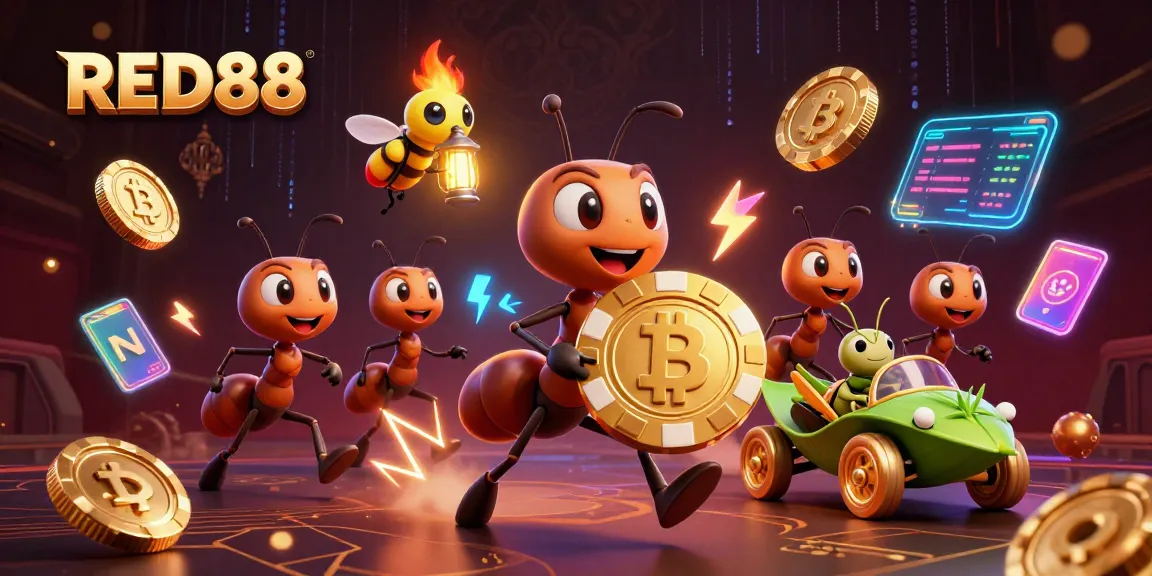 Experience the thrill of RED88 with a heist-themed illustration featuring animated characters and casino elements.
