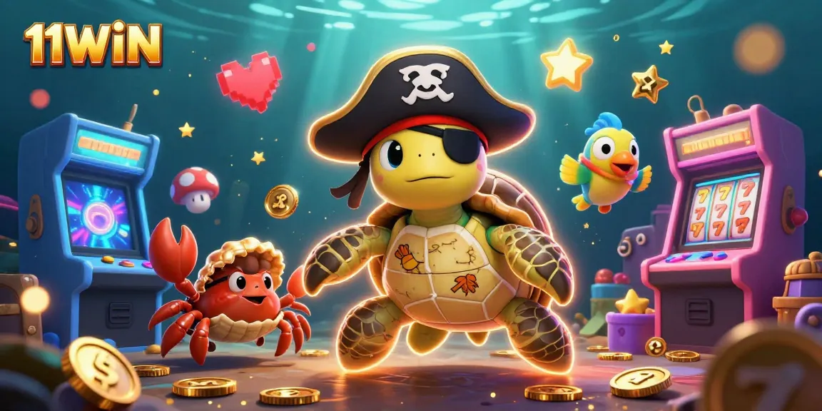 Experience the excitement of 11WIN with vibrant colorful slot machines and animated sea creatures!