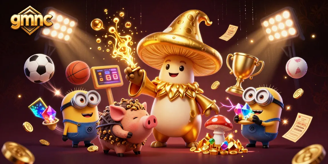 gmnc enhances the gaming experience with a magical golden wizard amidst sports betting excitement.