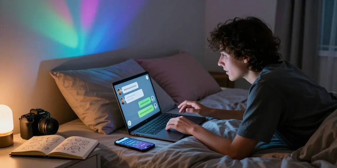 Engaging in NSFW AI chat in a cozy urban bedroom setting.