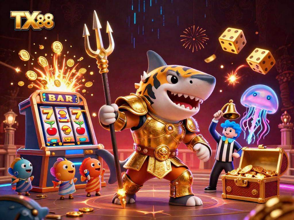 Engage with TX 88's thrilling casino games amidst a vibrant underwater spectacle.