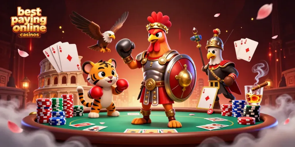Experience the thrill at the best paying online casinos with unique characters and vibrant elements in a dynamic setting.