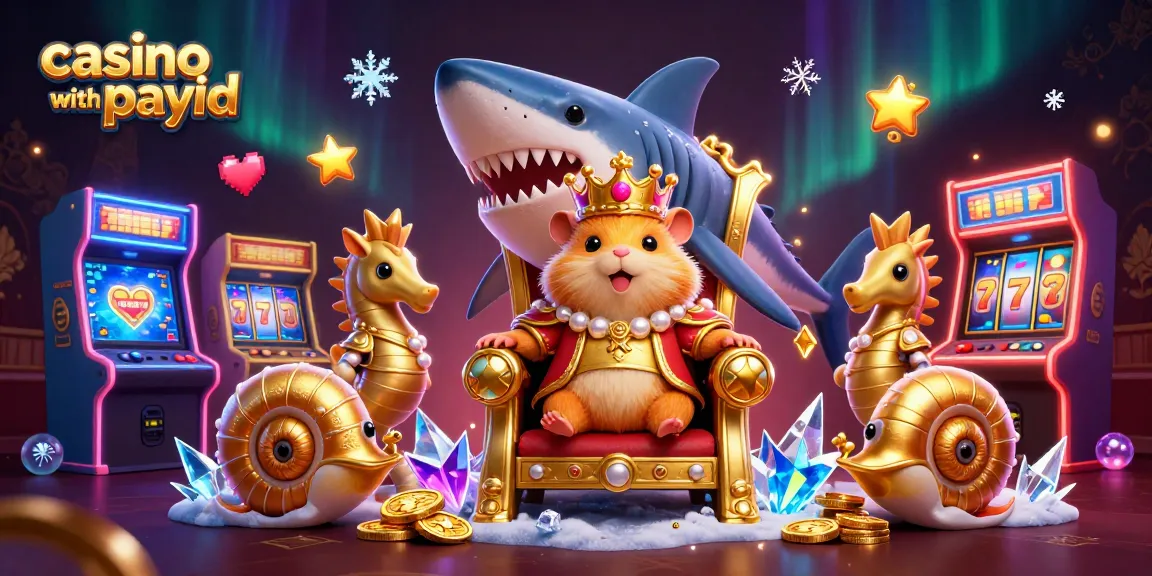 Play fun casino games with payid at this vibrant illustrated scene featuring a hamster king and arcade elements.