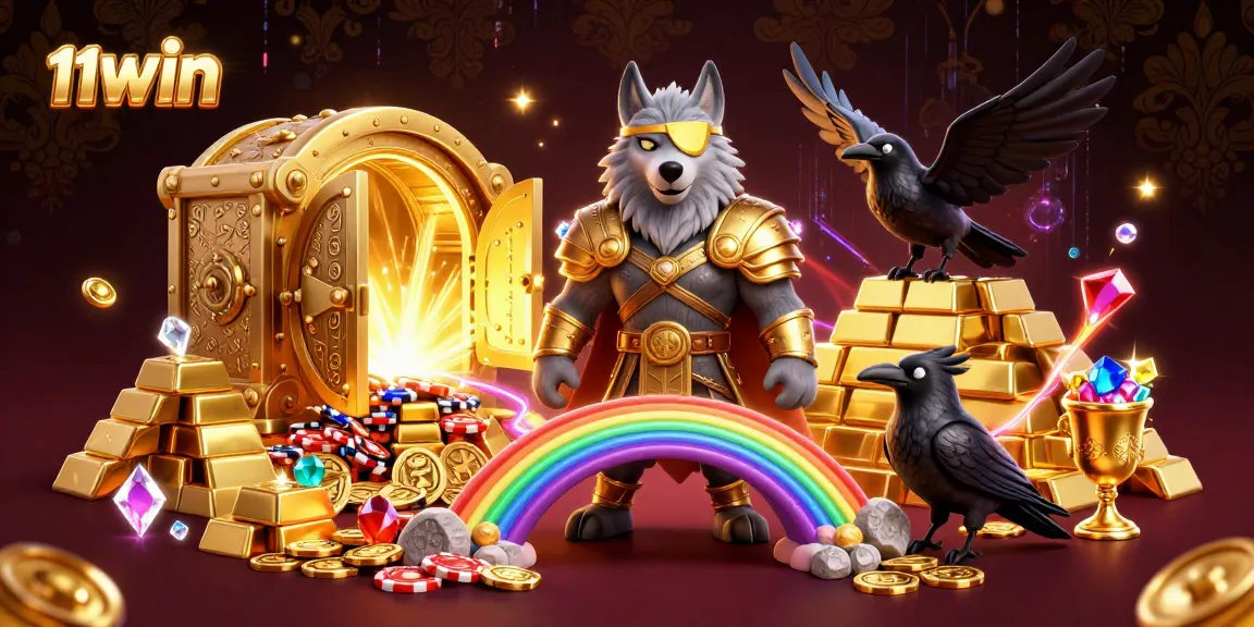 Play thrilling games at 11WIN with Odin and his mythical ravens against a vibrant casino backdrop.