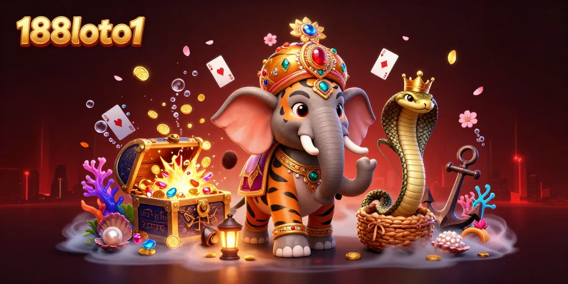 Engage with 188loto1's vibrant online gambling scene featuring an elaborate 3D cartoon maharaja tiger and elements of excitement.