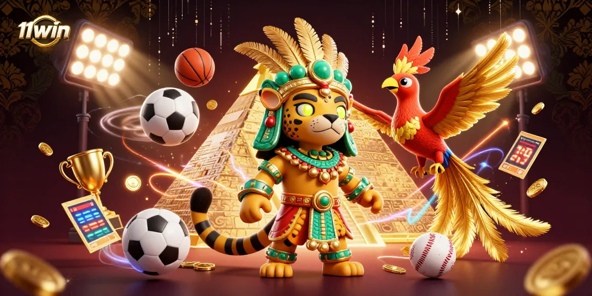 11WIN captures exciting sports betting dynamics with vibrant characters and elements.