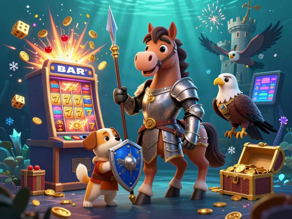 Experience the thrilling world of slot resmi with an exciting jackpot scene featuring a knight, squire, and falcon.