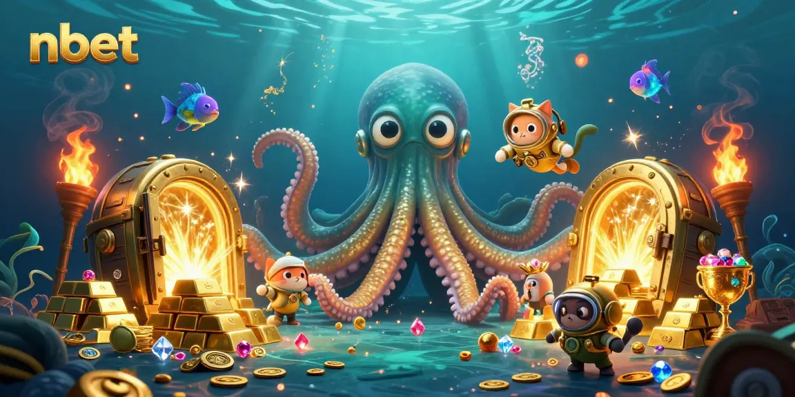 Engage in thrilling nbet experiences with our vibrant casino-themed illustration featuring a kraken and diving cat.