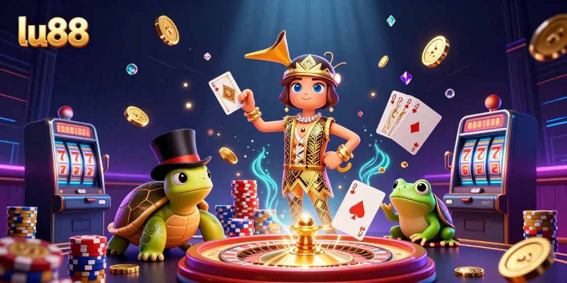 Experience the excitement of lu88 with colorful characters and casino elements in a vibrant 3D scene.