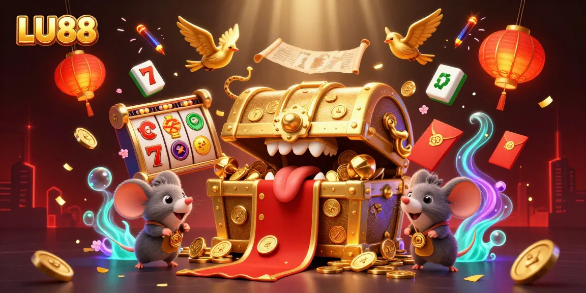 LU88 reveals a bounty of slots and jackpots in this vibrant casino illustration.