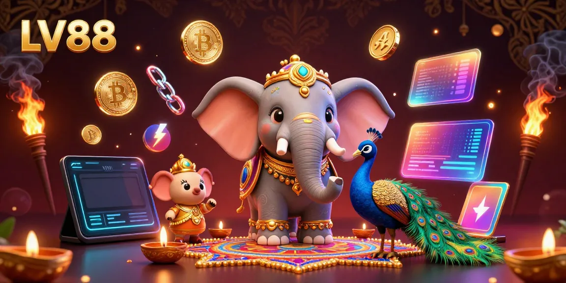 Experience the vibrant world of LV88 with a lively digital casino scene featuring 3D cartoon elements.