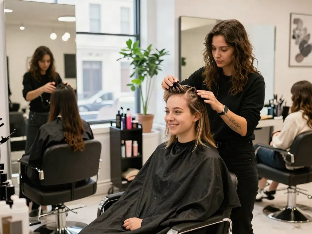 Hair topper for thinning hair applied in a chic salon setting, enhancing confidence and style