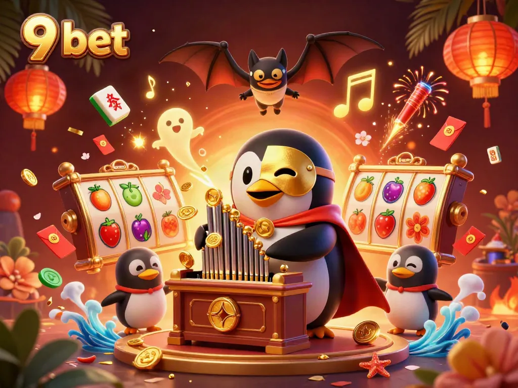 Engage in the thrilling world of 9 bet with vibrant casino elements and animated characters.