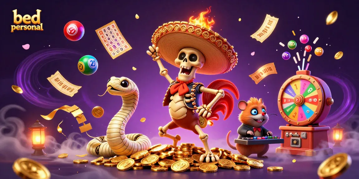 Experience the thrill at Bed Personal as a mariachi rooster celebrates with winnings in a vibrant gaming scene.