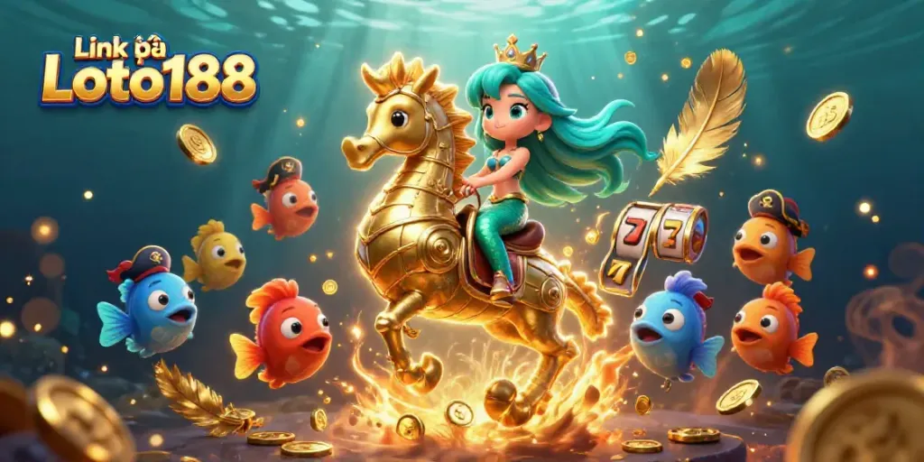 Experience the thrilling world of gambling with Link vào Loto188, illustrated in a vibrant underwater scene.
