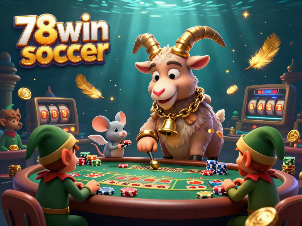 Experience the excitement of 78win soccer with a lively 3D casino scene featuring unique characters and gaming elements.