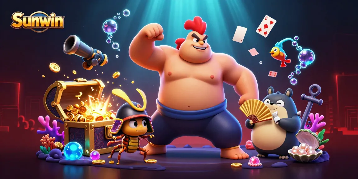 Experience thrilling gaming moments at Sunwin with 3D characters and vibrant casino elements.